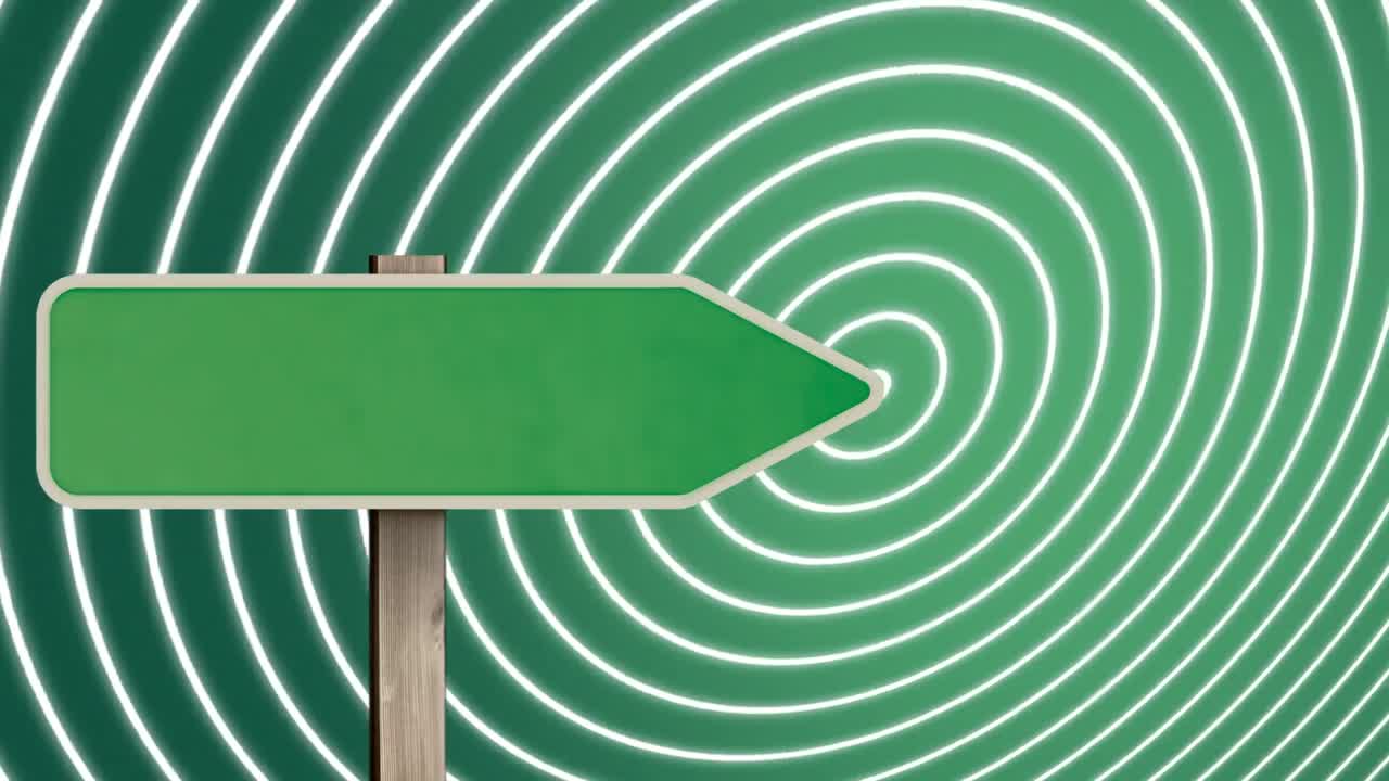 Animation of road sign and circles on green background