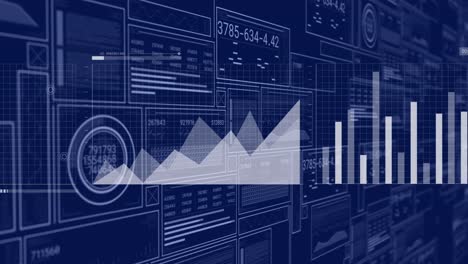 animation of digital data processing over dark blue background