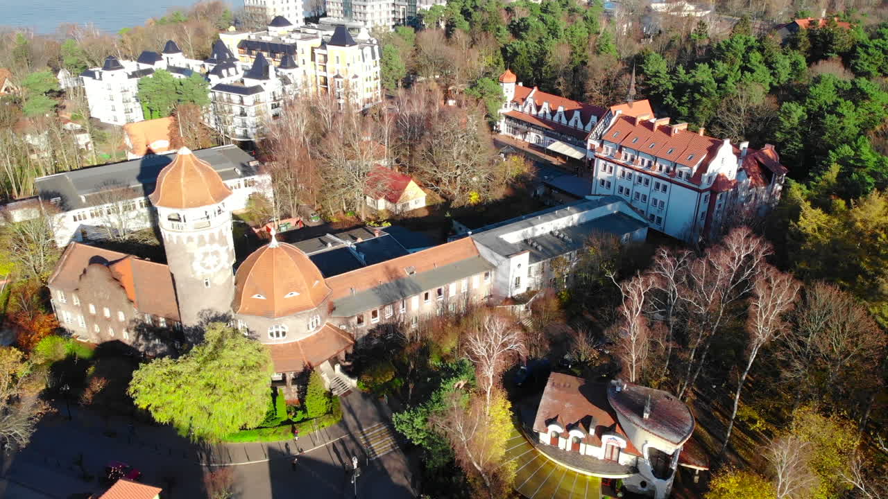 Aerial View of Buildings, Towers, and Landscape