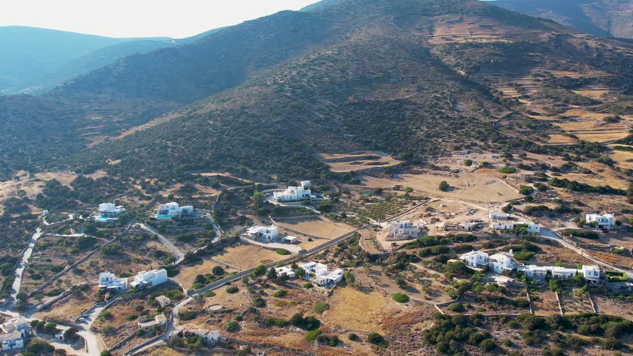 Aerial views from over the the Greek Island of Paros in the Aegean Sea