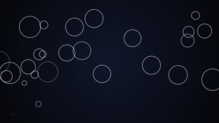 Motion graphics abstratos com círculos brancos flutuantes em fundo escuro