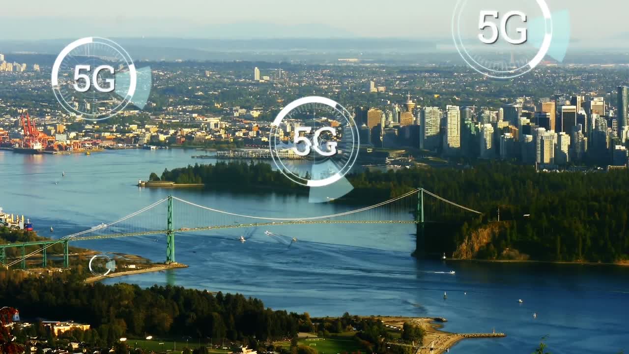 5g escrito en el medio de un círculo futurista