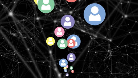 animation of social media icons over network of connections