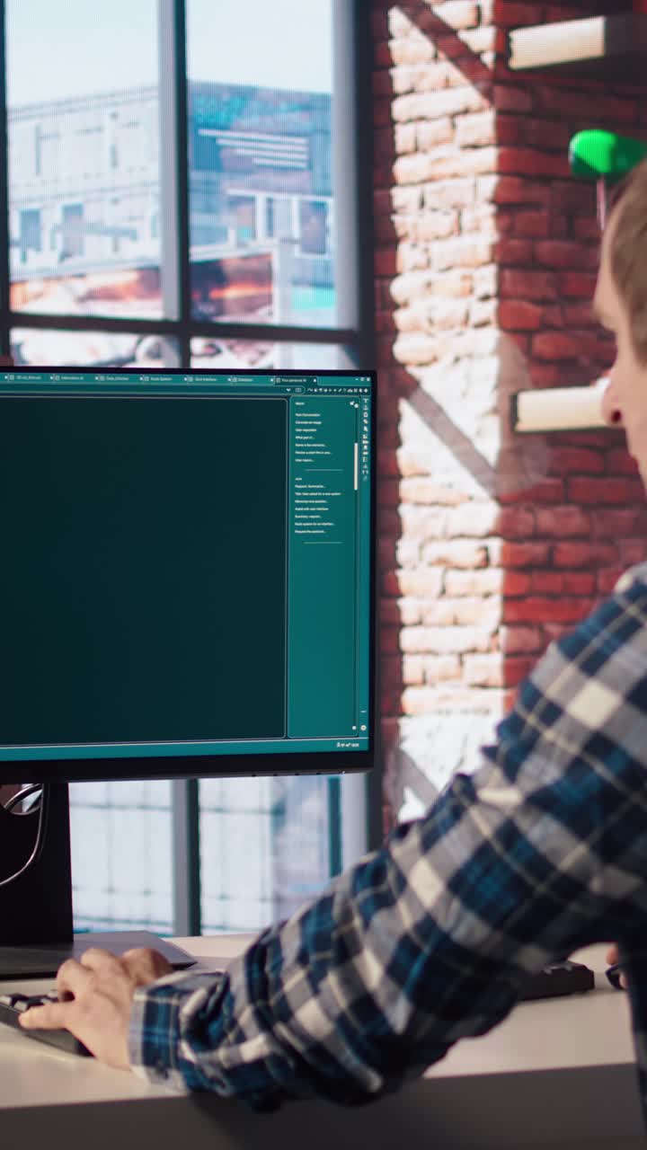 Vertical video Man solving personal tasks with AI LLM chatbot answering prompts