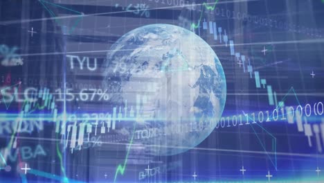 animación del procesamiento de datos financieros con datos financieros mundiales