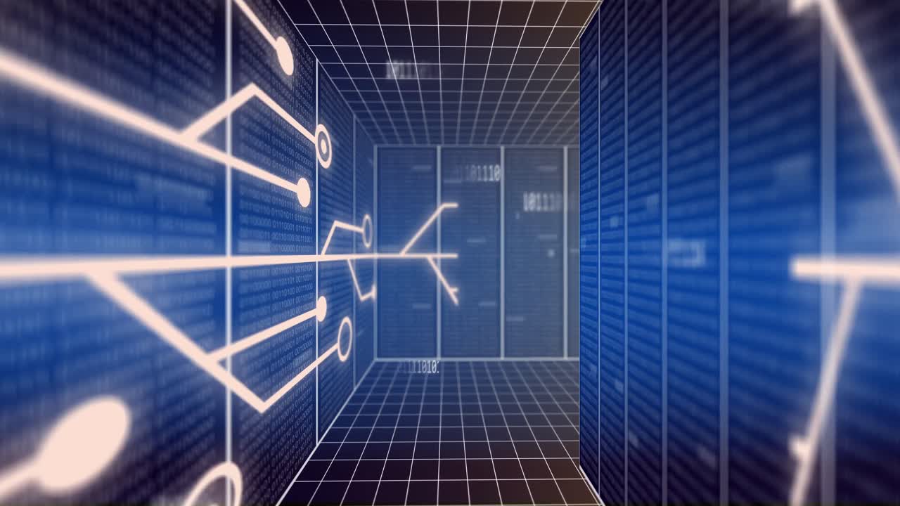 animación de procesamiento de datos informáticos y placas de circuitos