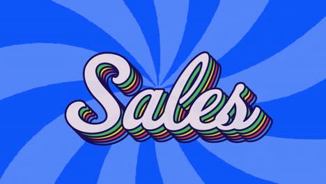 animation of sales text in white letters on blue background