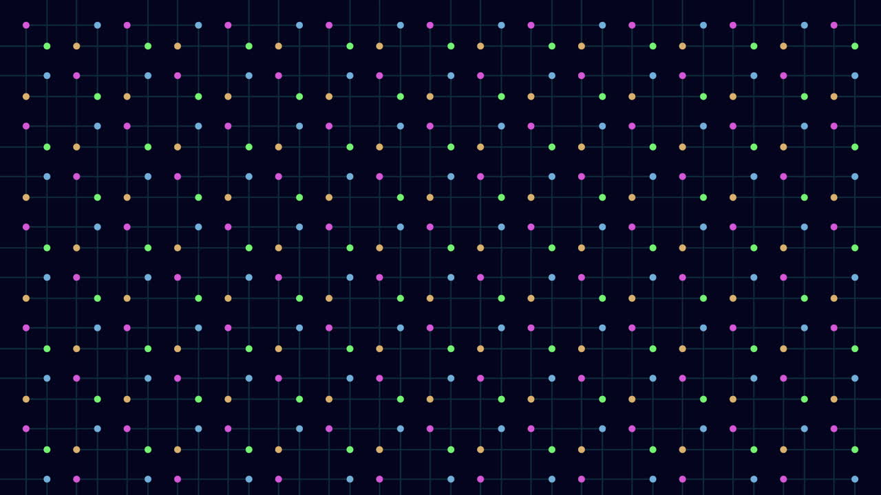 Vibrant colored dots form a grid on the black backdrop, creating a visually stimulating square pattern. Each dot showcases a unique hue, adding a dynamic touch to the symmetrical layout