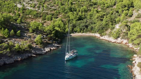 isolated view of a sailboat on the uska bay on the island lastovo, south dalmatia, croatia