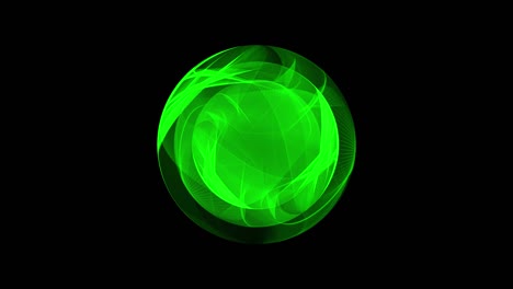 abstract seamless loop animation of futuristic green gamma plasma sphere isolated on black background with alpha channel. animation. concept for mysterious power, electricity, science and physics.