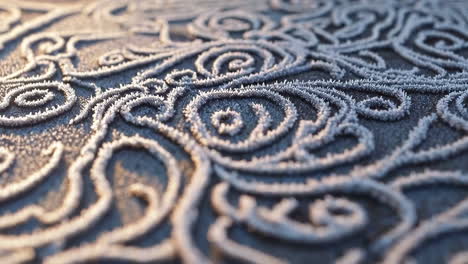 intricate frost patterns glistening in sunlight