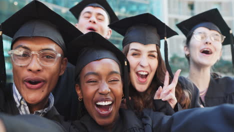 group selfie, graduation and happy people