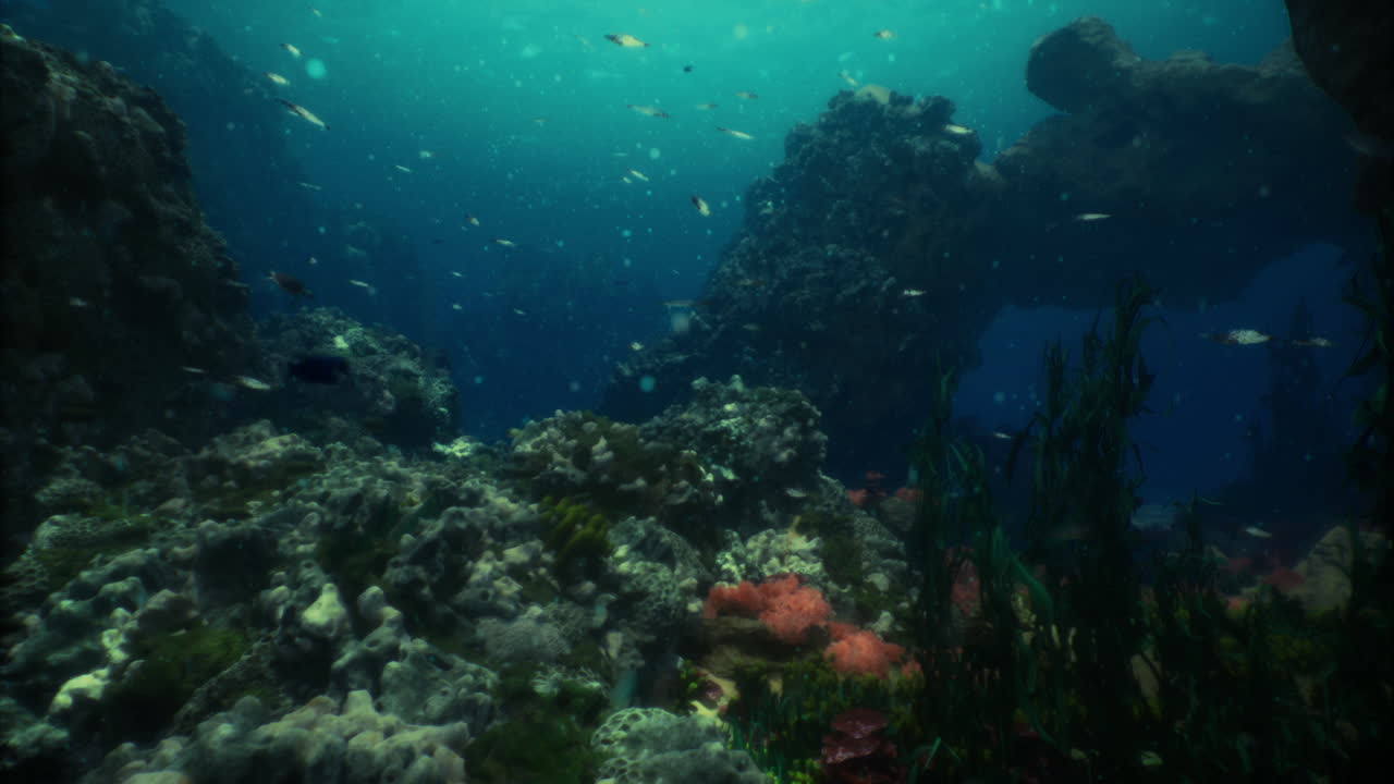 Vibrant underwater ecosystem teeming with marine life at coral reef