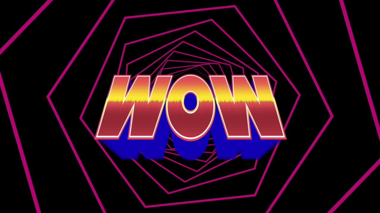 animación de wow sobre hexágonos rosados que se mueven sobre un fondo negro