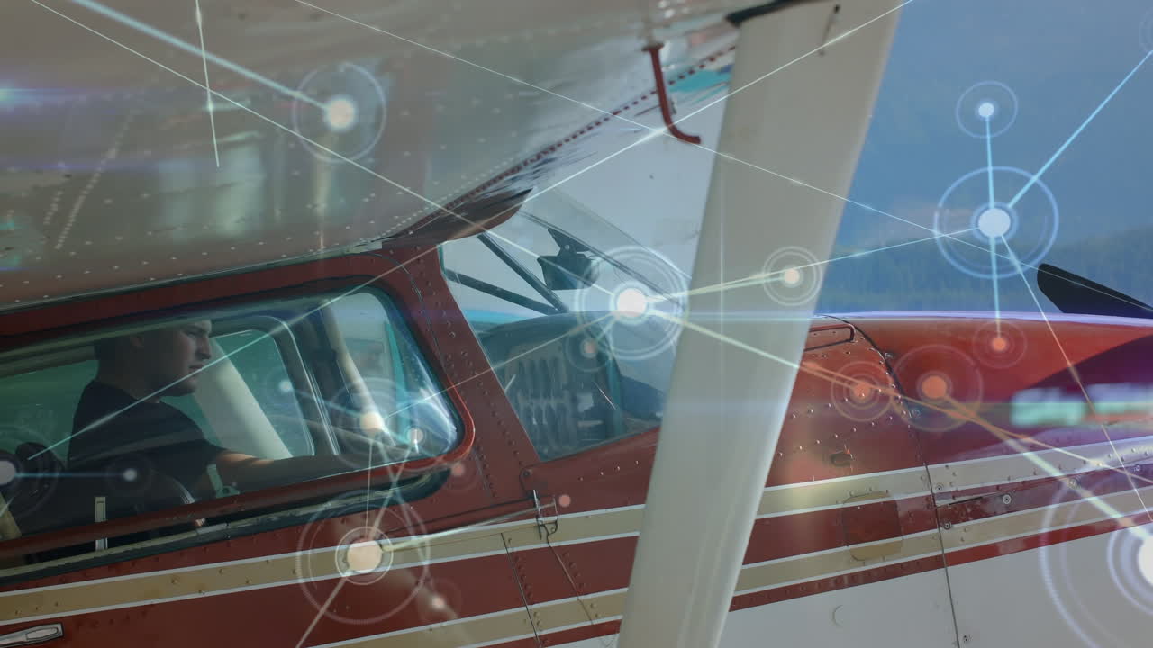 비행기에서 조종사에 대한 연결 네트워크의 애니메이션
