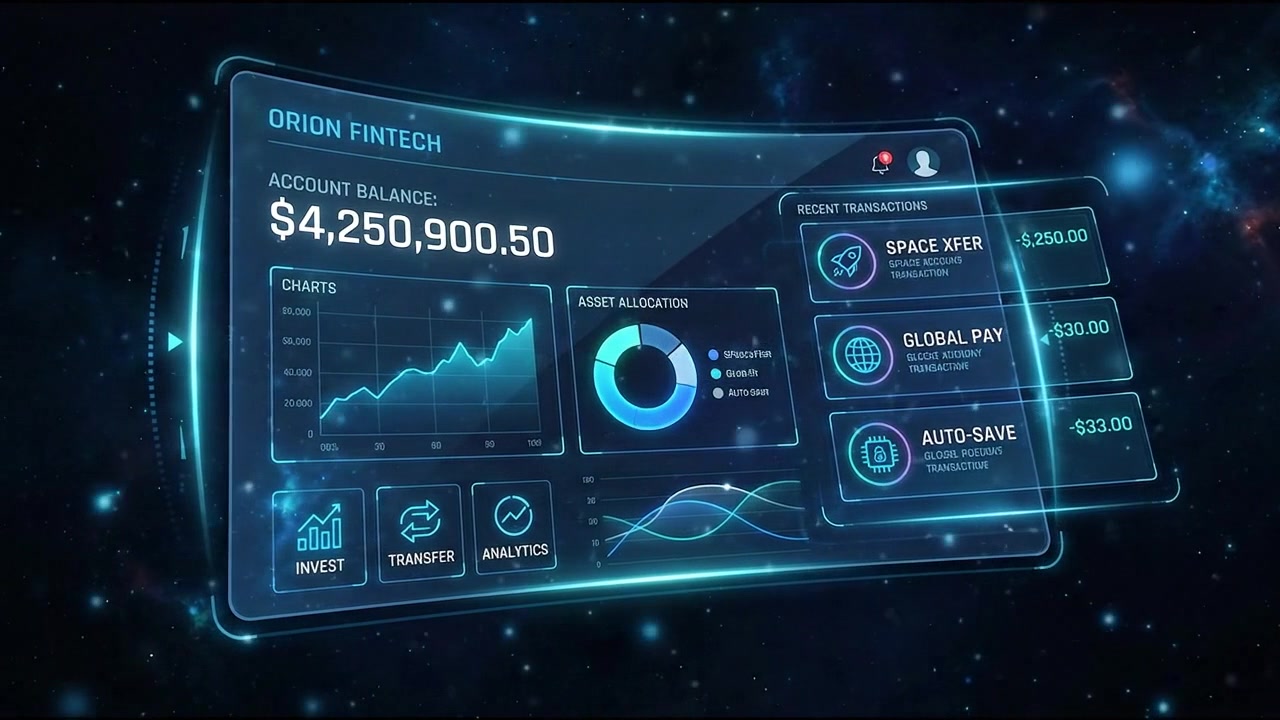 Futuristic Fintech Digital Dashboard Interface with Financial Data