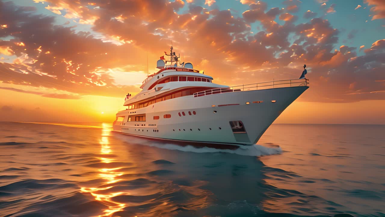 Luxury Yacht Sailing at Sunset
