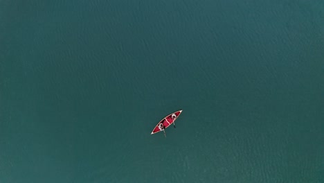 aerial view of a canoe on a lake