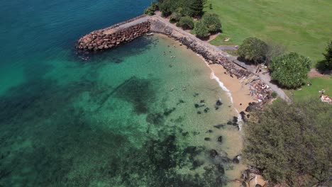 little duranbah beach swimming basin at tweed river in new south wales, australia - drone shot
