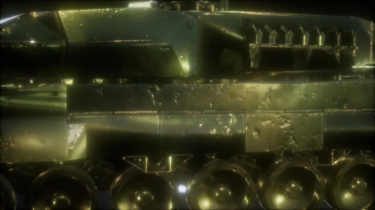 tanque en la oscuridad con luces brillantes