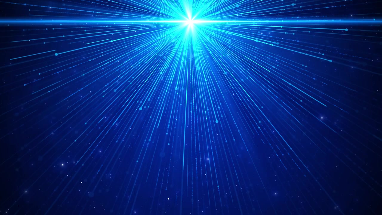 Blue digital light rays background bright top flare falling line particles and deep futuristic space