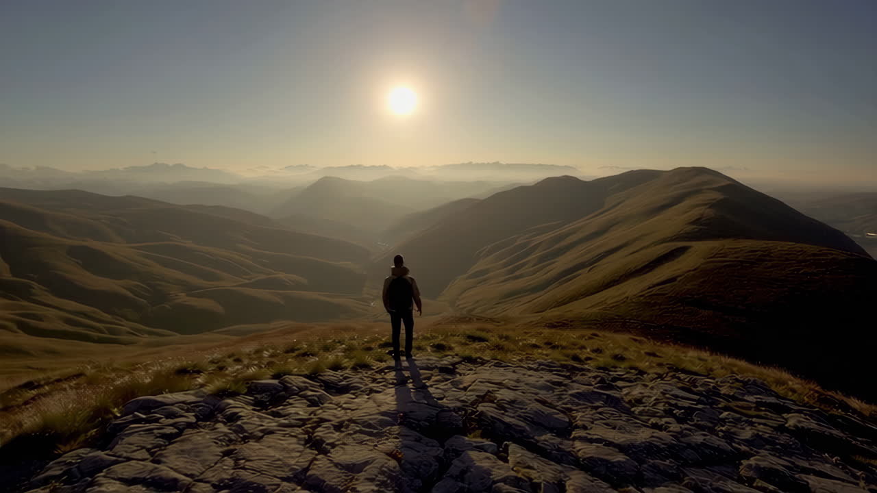 Hiker at Sunrise Mountaintop View