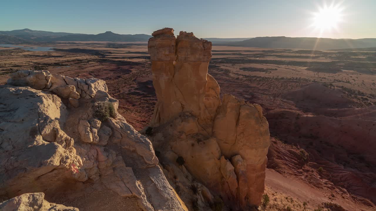 Sunrise over a desert rock formation
