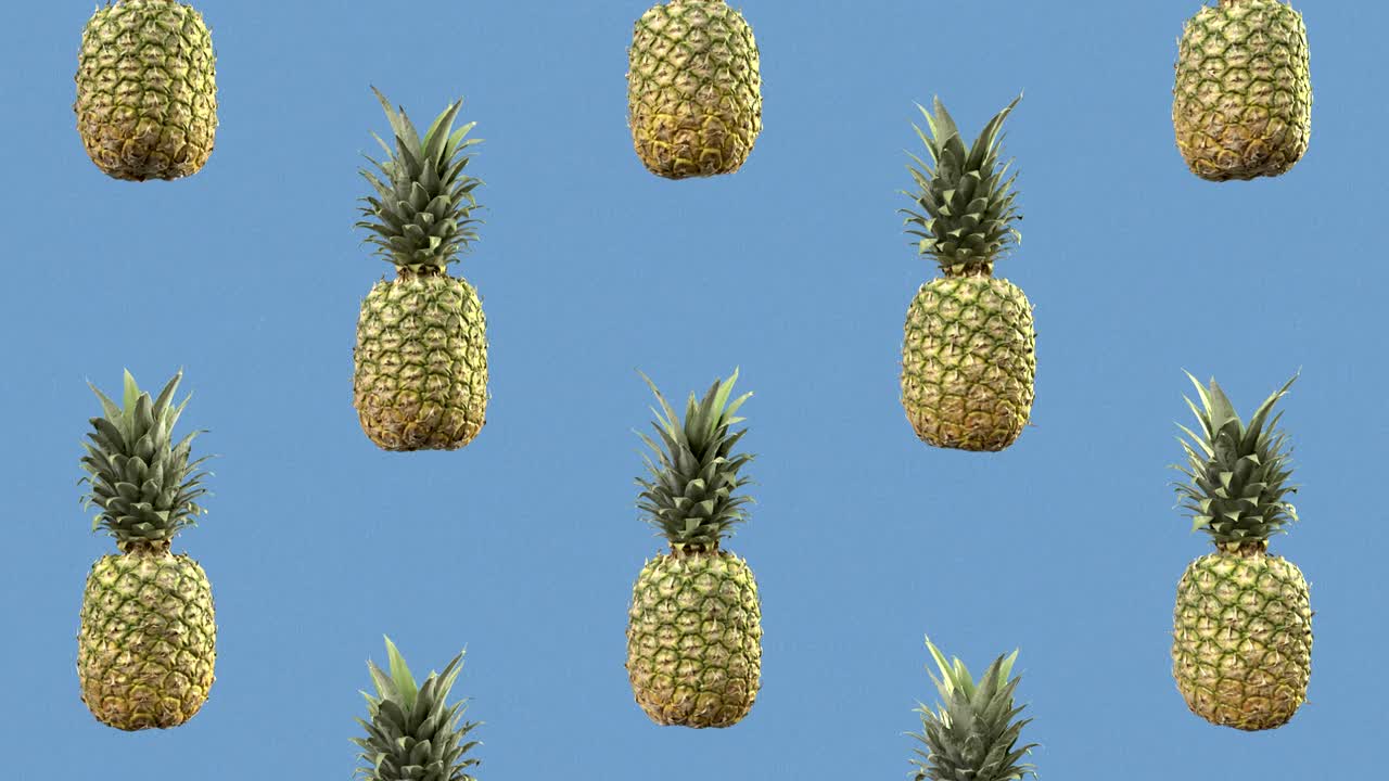 달한 파인애플이 천천히 떨어지고 있습니다. 루프 애니메이션. 모션 배경