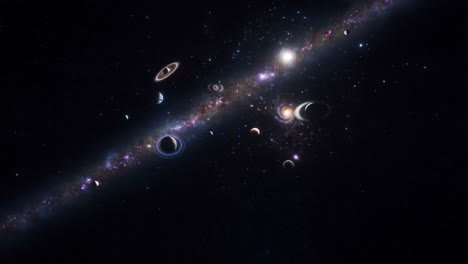 vast cosmic landscape with planets and galaxy