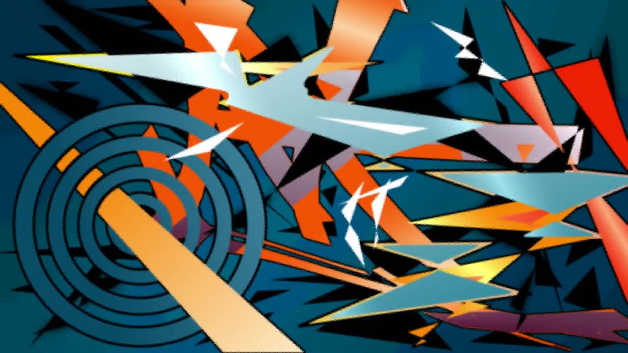 파란색 줄무 ⁇  바탕에  ⁇ 은 구름 위에 구축 된 동적 인 다채로운 그래픽 패턴의 애니메이션