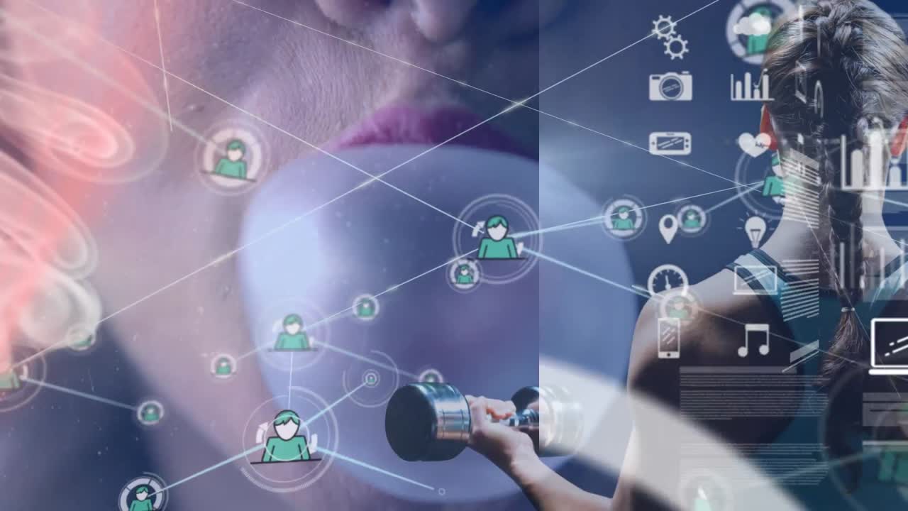 animación de la red de conexiones con iconos sobre diversas personas