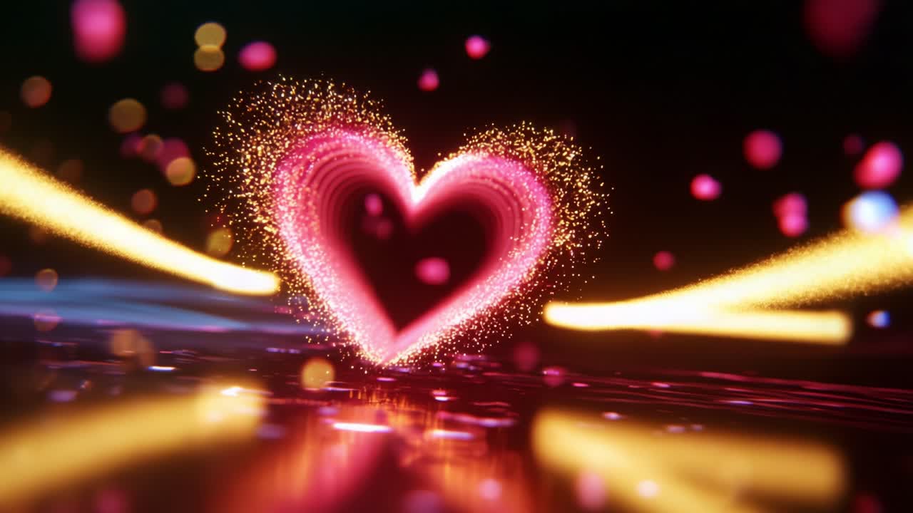 Vibrant Heart Animation with Sparkles and Light Trails Capturing the Essence of Love and Emotion in a Colorful Digital Art Scene