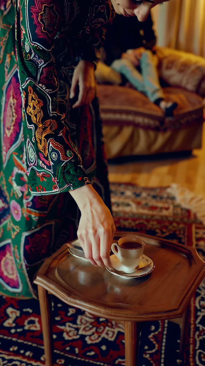 Woman serving coffee in a living room