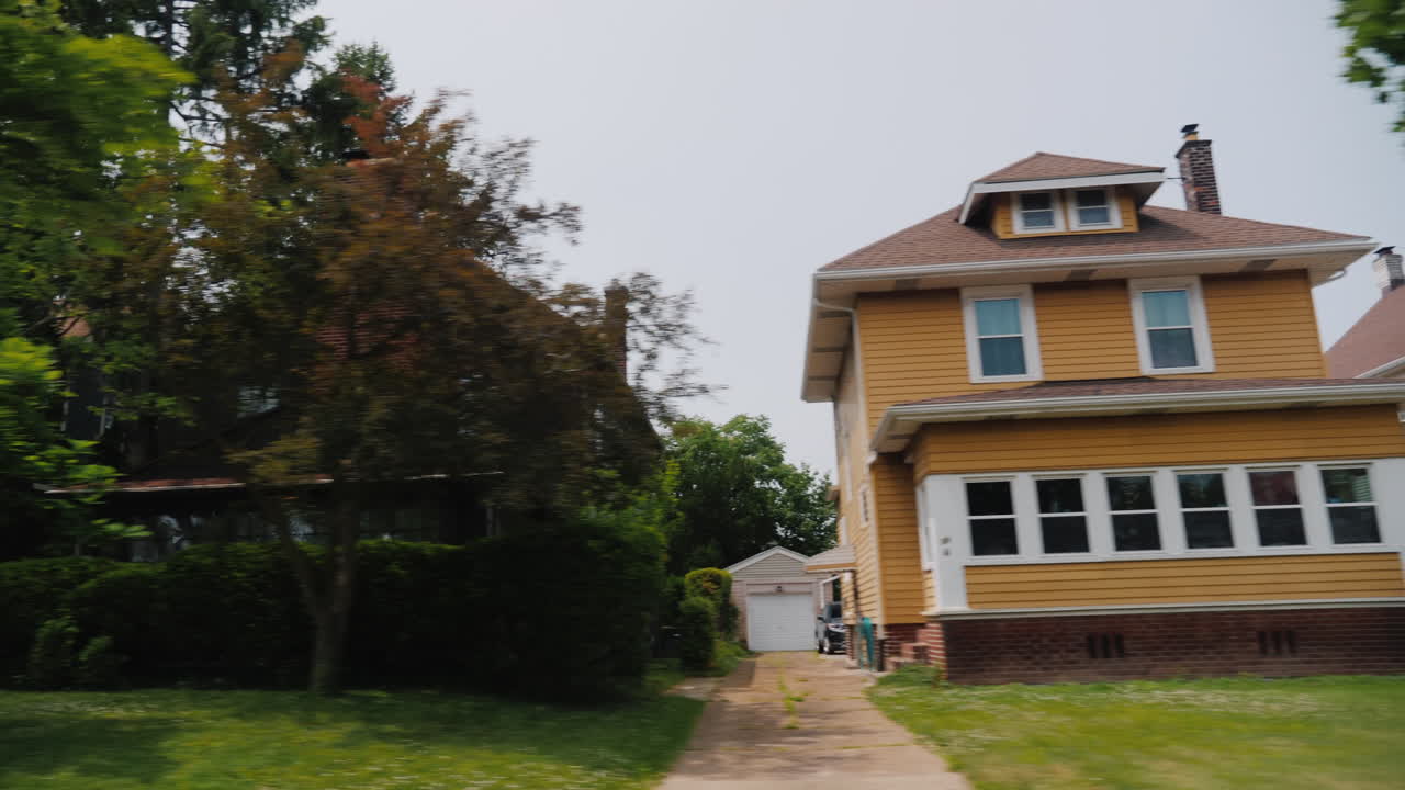 A Trip Through America Along A Typical Neighborhood With Wooden Houses