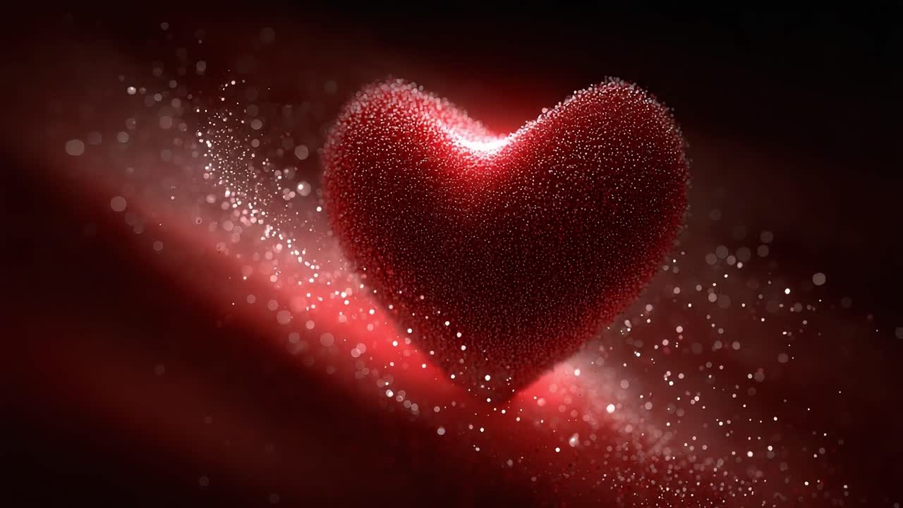 A Glowing Red Heart Surrounded by Sparkling Particles Illuminates the Darkness, Symbolizing Love, Passion, and Emotion in a Captivating Visual Representation