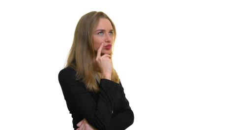 pensive young business woman is thinking about new project