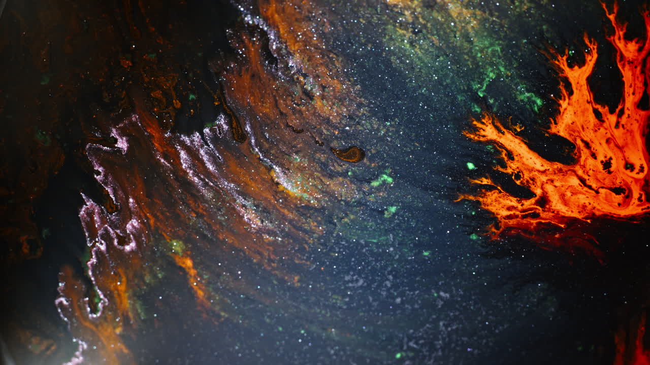 Vibrant ink mixing in macro, abstract colors swirl creatively