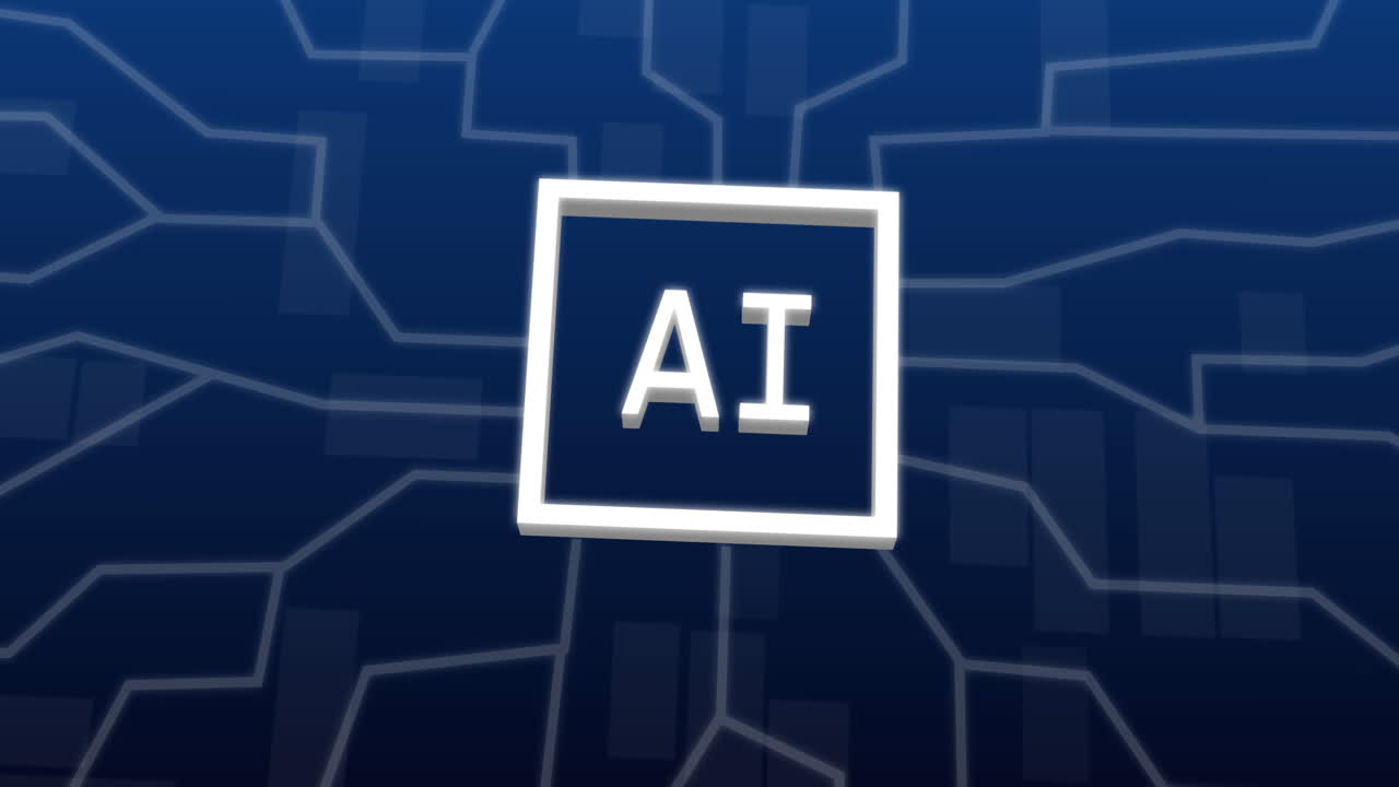 animación de texto y procesamiento de datos sobre fondo azul.