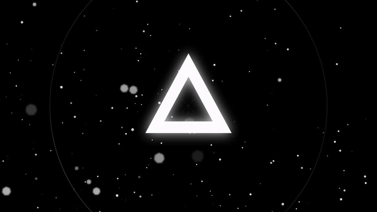 Glowing triangle and circular shapes with particles, abstract space animation