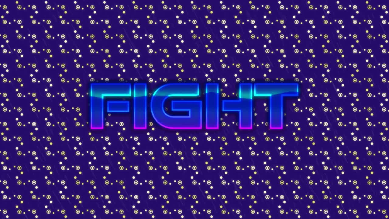 파란색 배경에 대한 추상적인 모양 패턴 디자인 위에 싸움 텍스트 배너의 애니메이션