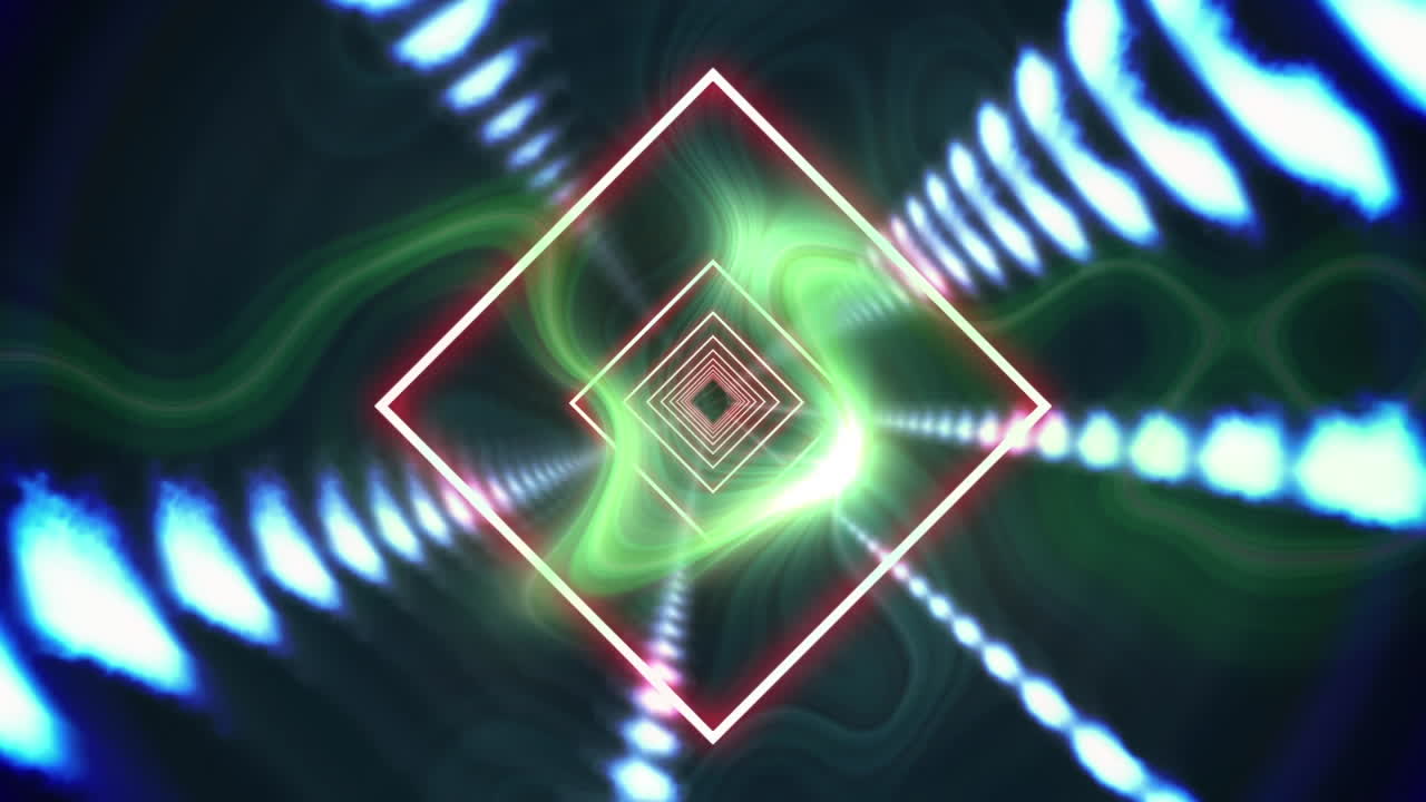 animación de diamantes brillantes girando en un túnel de luces brillantes