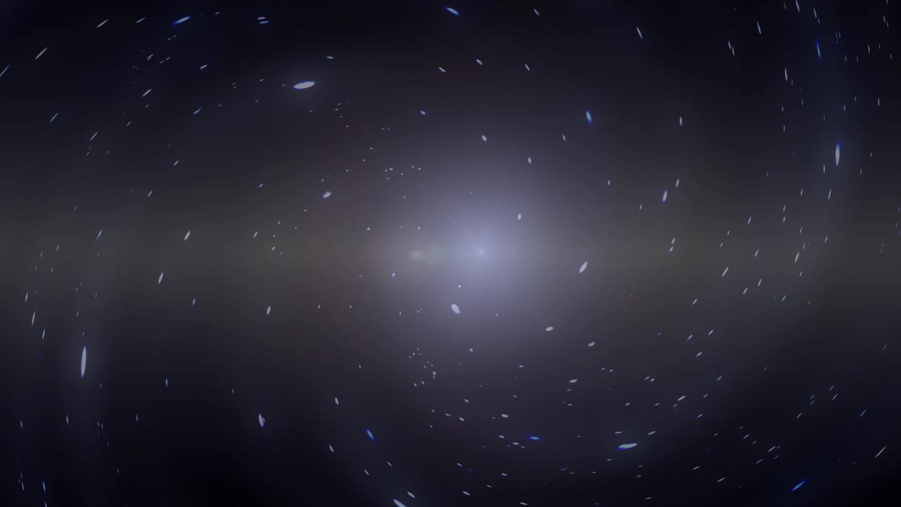 광선이 있는 먼 별과 별과 우주 입자의 궤도