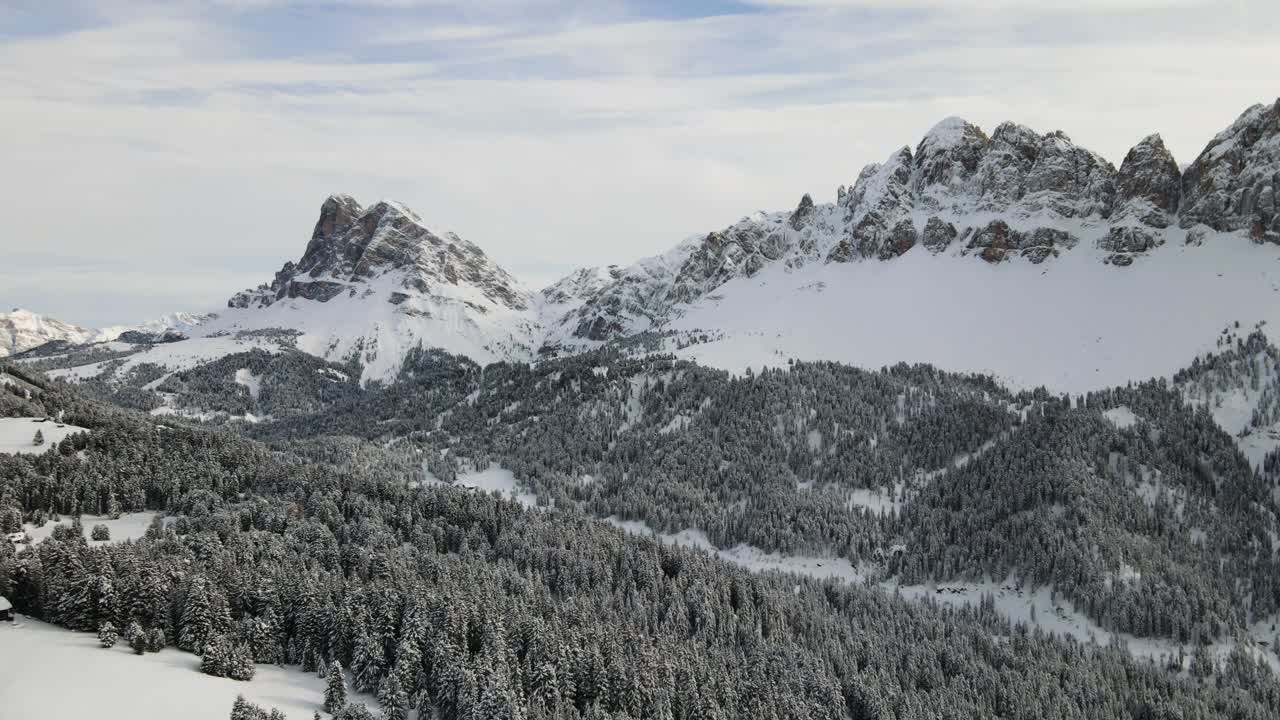 Beautiful Snowy Dolomite Mountains in the middle of the Italian Alps in Winter