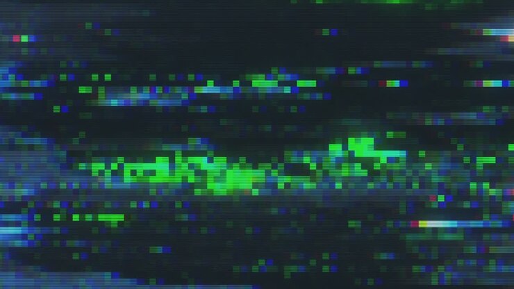 Design unico, animazione digitale astratta, rumore pixel, errore glitch, danno video.