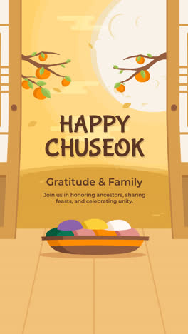 an animation of a traditional chuseok background in flat style