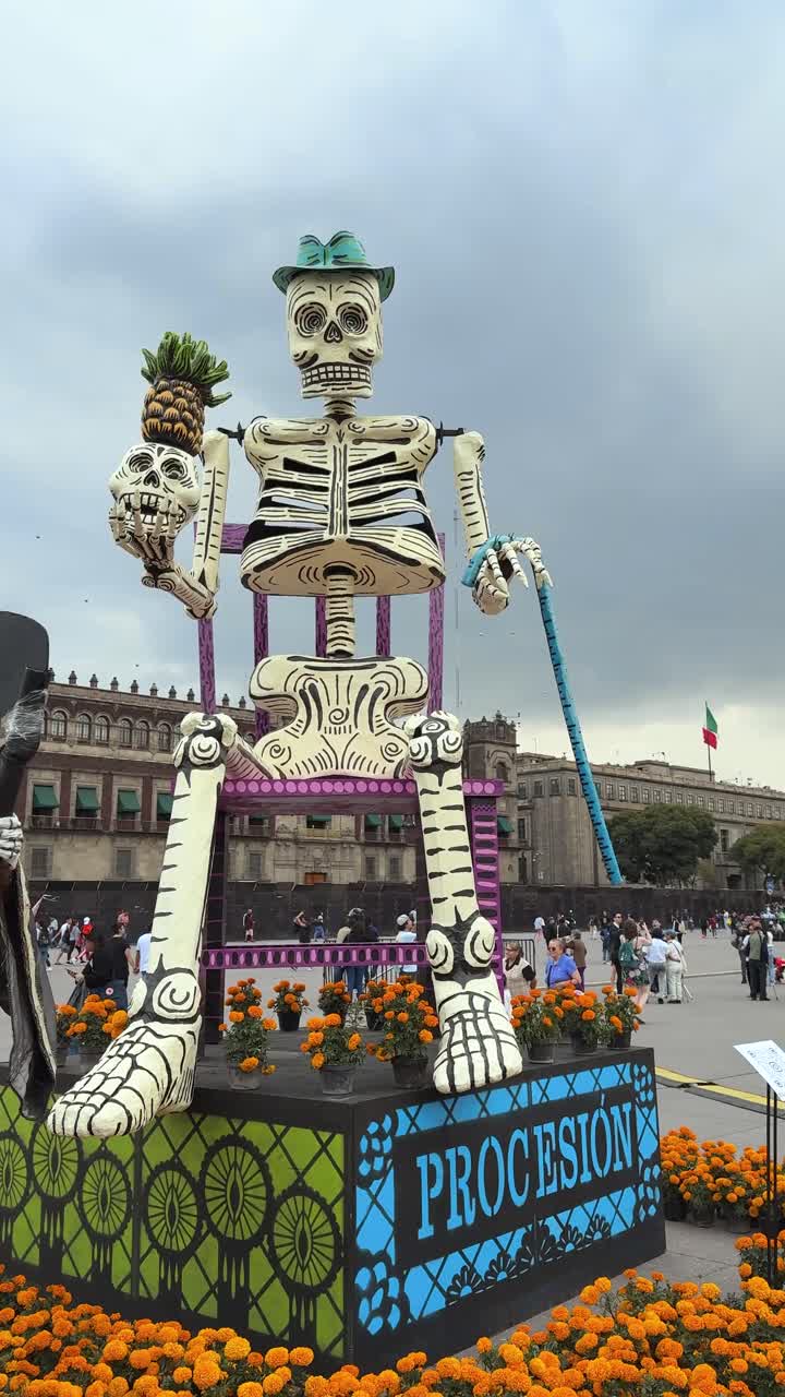 Giant Catrina Skeleton in Day of the Dead Procession in Mexico City