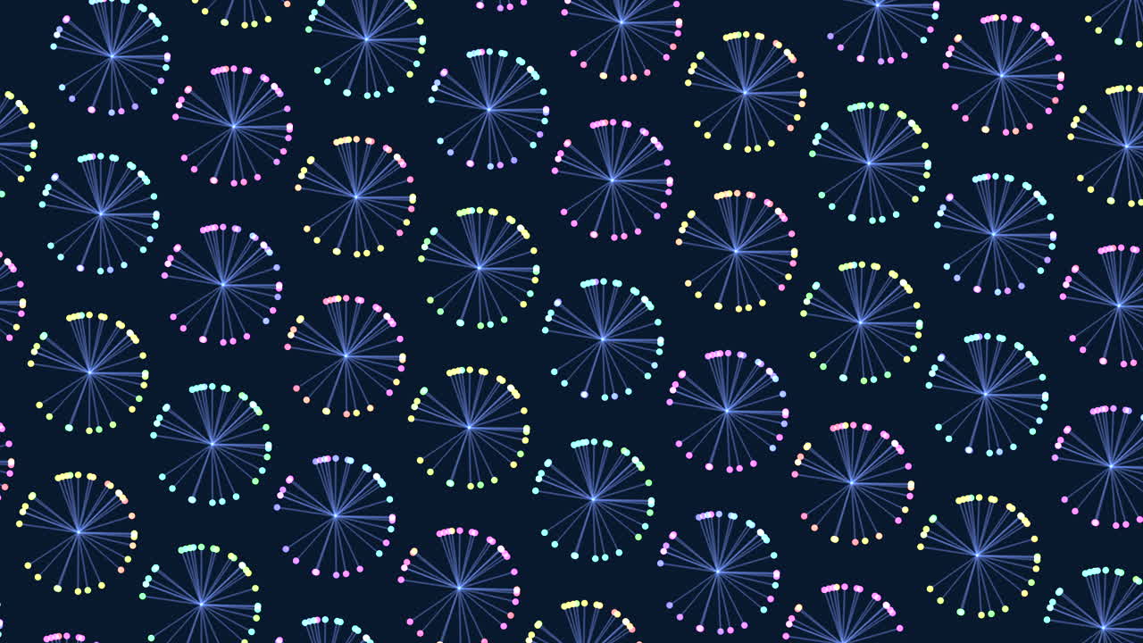 Blue floating dots circular pattern on dark background