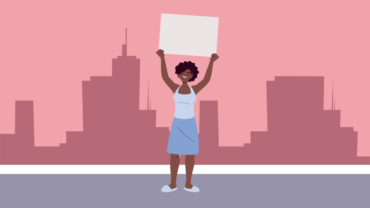 Woman Holding a Sign in a Cityscape