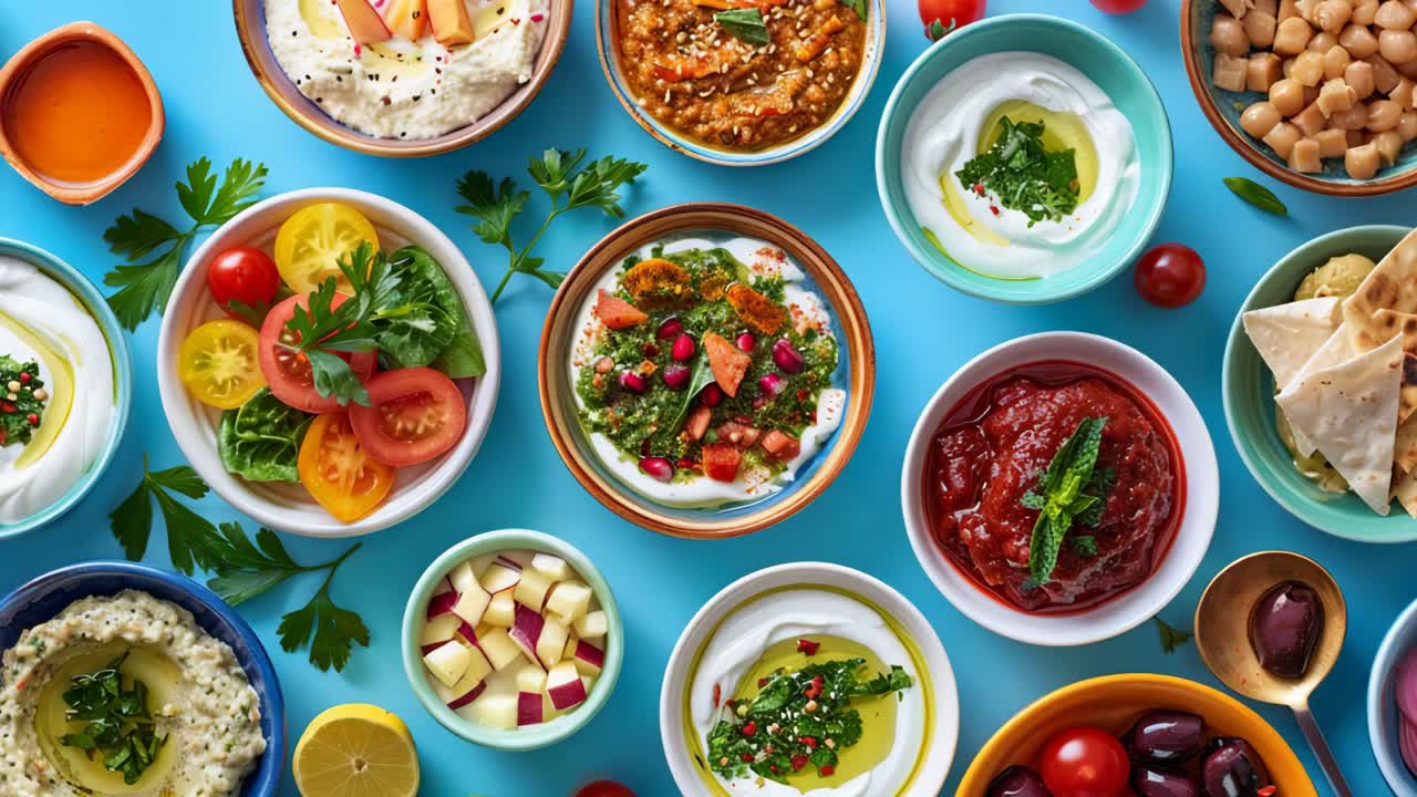 Colorful Selection of Mediterranean Mezze Dishes