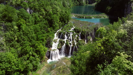 aerial view of lower lakes canyon at plitvice lakes national park in croatia.